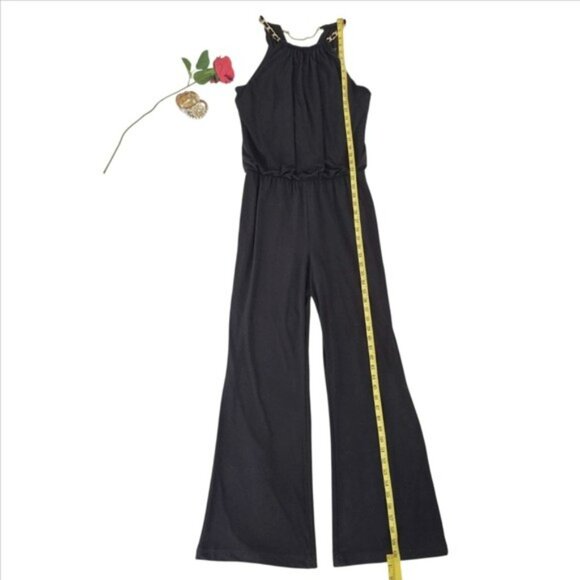 Laundry Women's Elegant Black Jumpsuit Size 10 Gold Chain Holiday Party Wide Leg - Picture 9 of 15